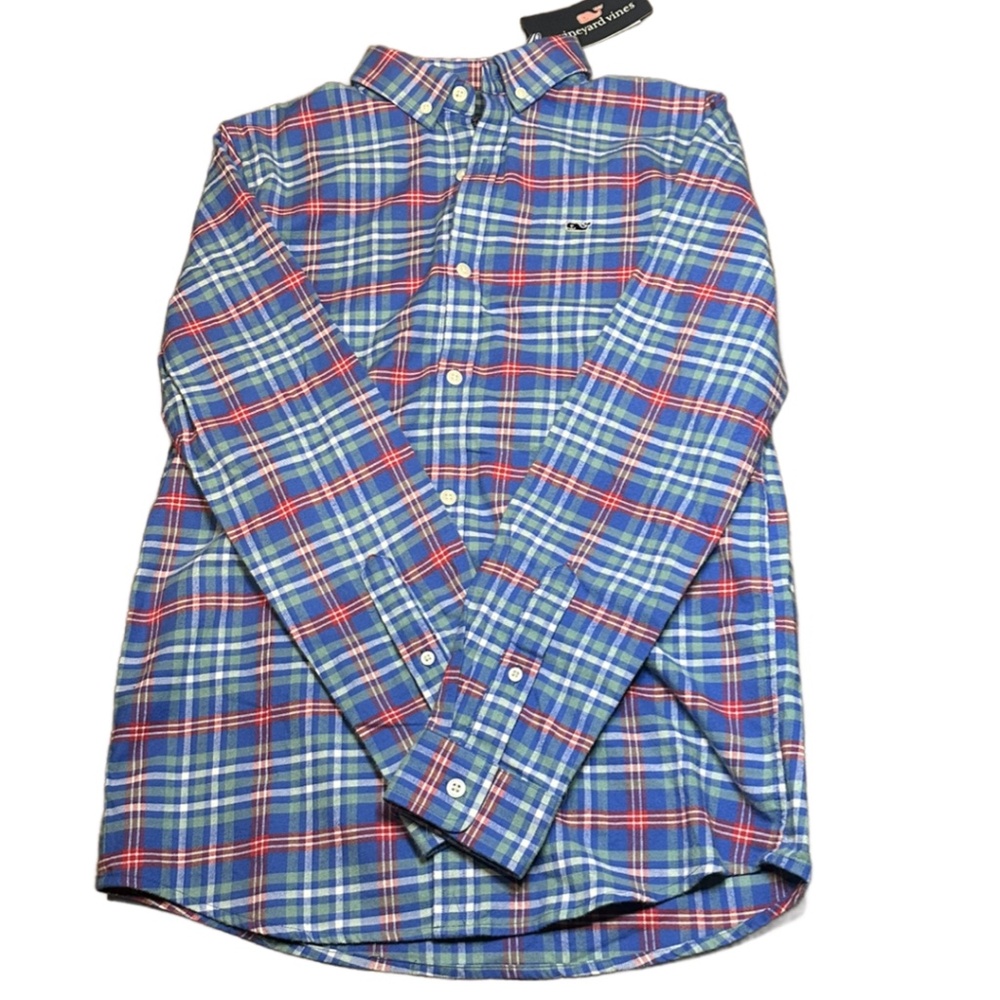 Vineyard Vines Boys Whale Shirt Mill River in Yacht Blue L NWT